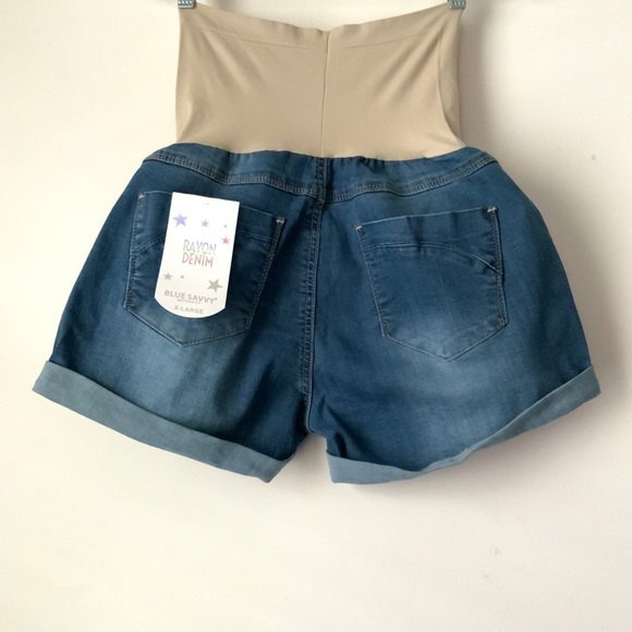 Blue Savvy Distressed Full Panel Maternity Shorts Size XL - Picture 2 of 6